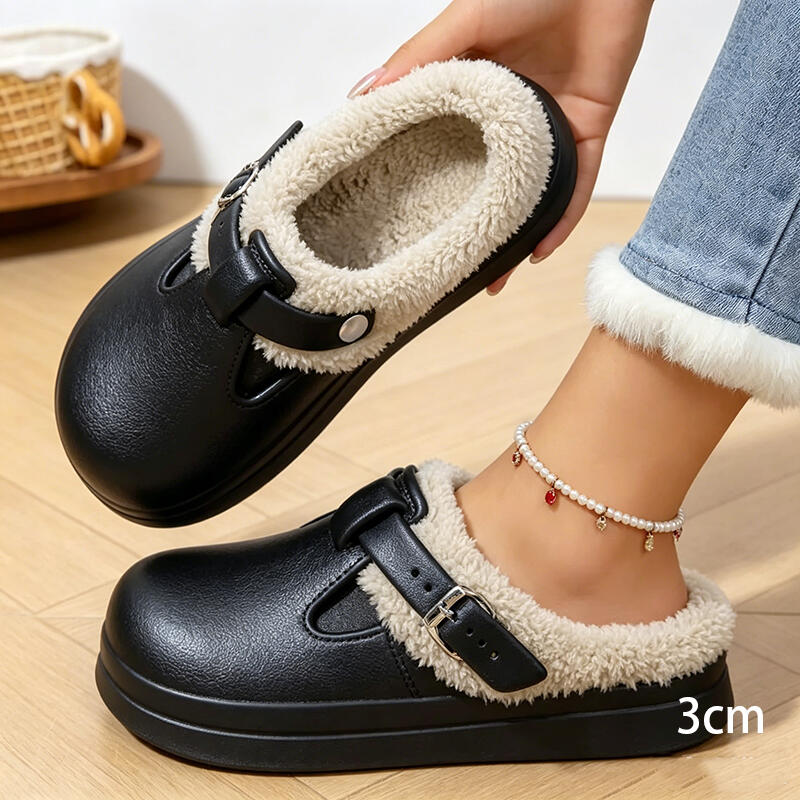 Women'S Shoes Water Resistant - Повседневные теплые плюшевые тапочки-мюли с металлической