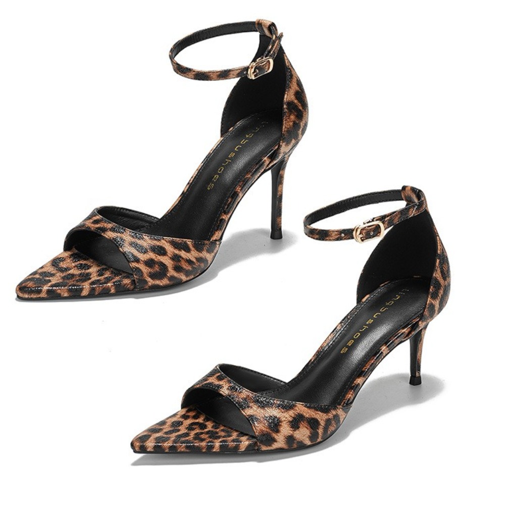 Leopard Print Heels - Женские сандалии с леопардовым принтом, простая