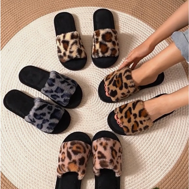 Leopard Print Heels - 2025 зимние теплые пушистые леопардовые тапочки,