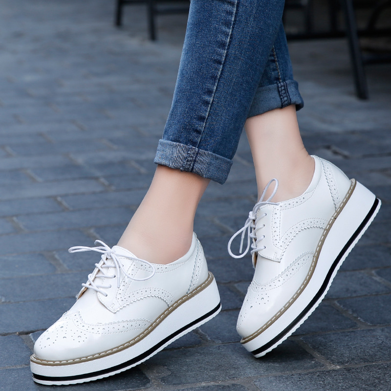 Oxford Lace Up Women - Туфли женские кожаные на толстом каблуке,