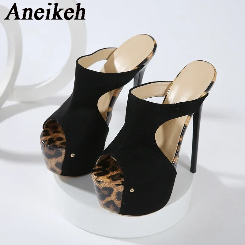 Aneikeh/летние черные тапочки  – обзор и цена Leopard Print Heels